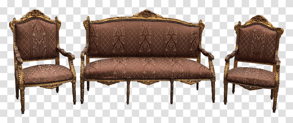 Vintage Imperial Gilded French Sofa And Chairs Studio Couch, Furniture, Cushion, Armchair Transparent Png