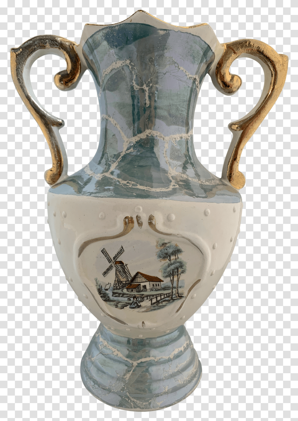 Vintage Italian Hand Painted Gold Handled Urn Vase - Bw Home Ceramic, Pottery, Jar, Jug, Porcelain Transparent Png