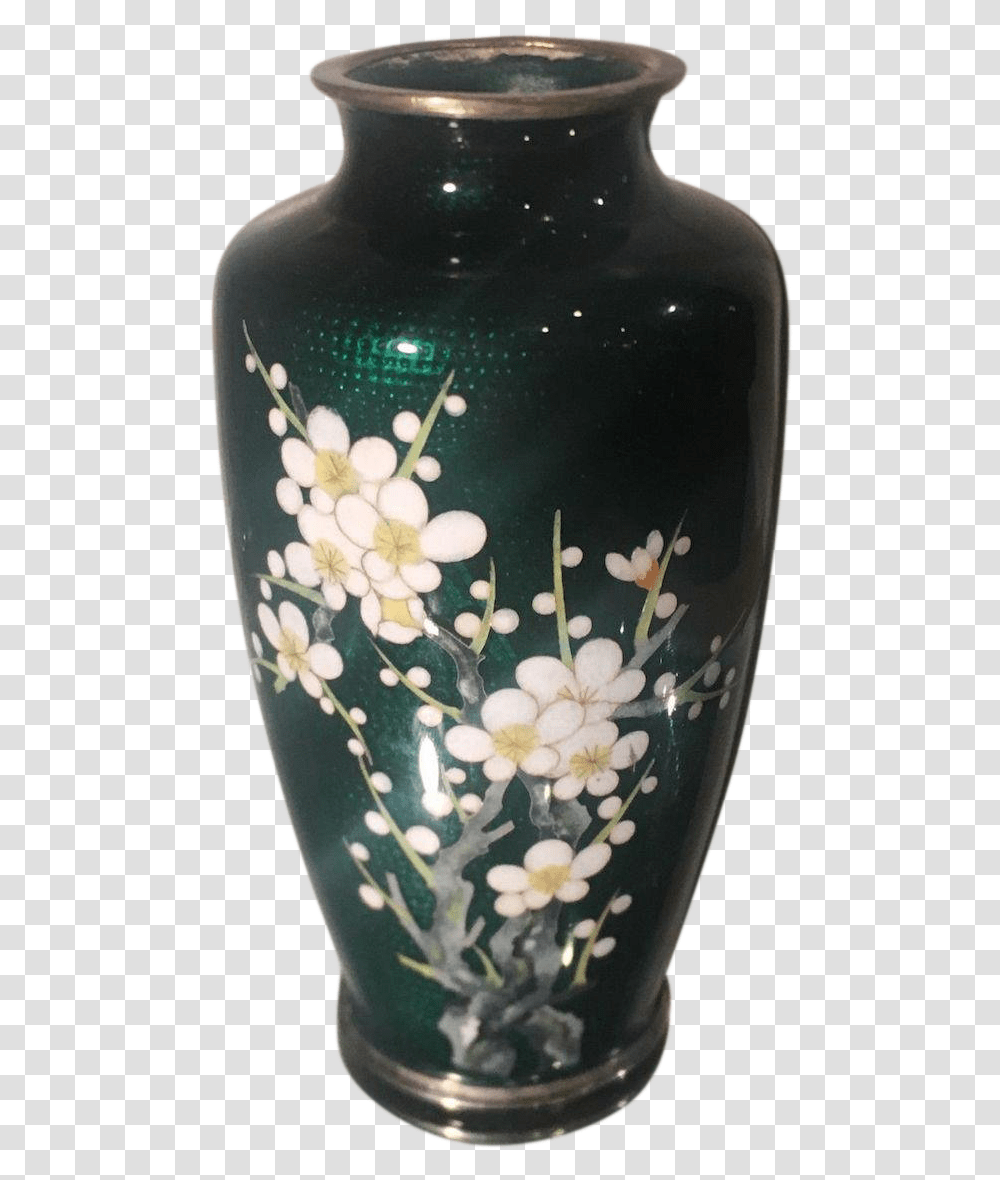 Vintage Japanese Green Cloisonn Vase W Flowers Amp Bird Vase, Porcelain, Pottery, Jar Transparent Png