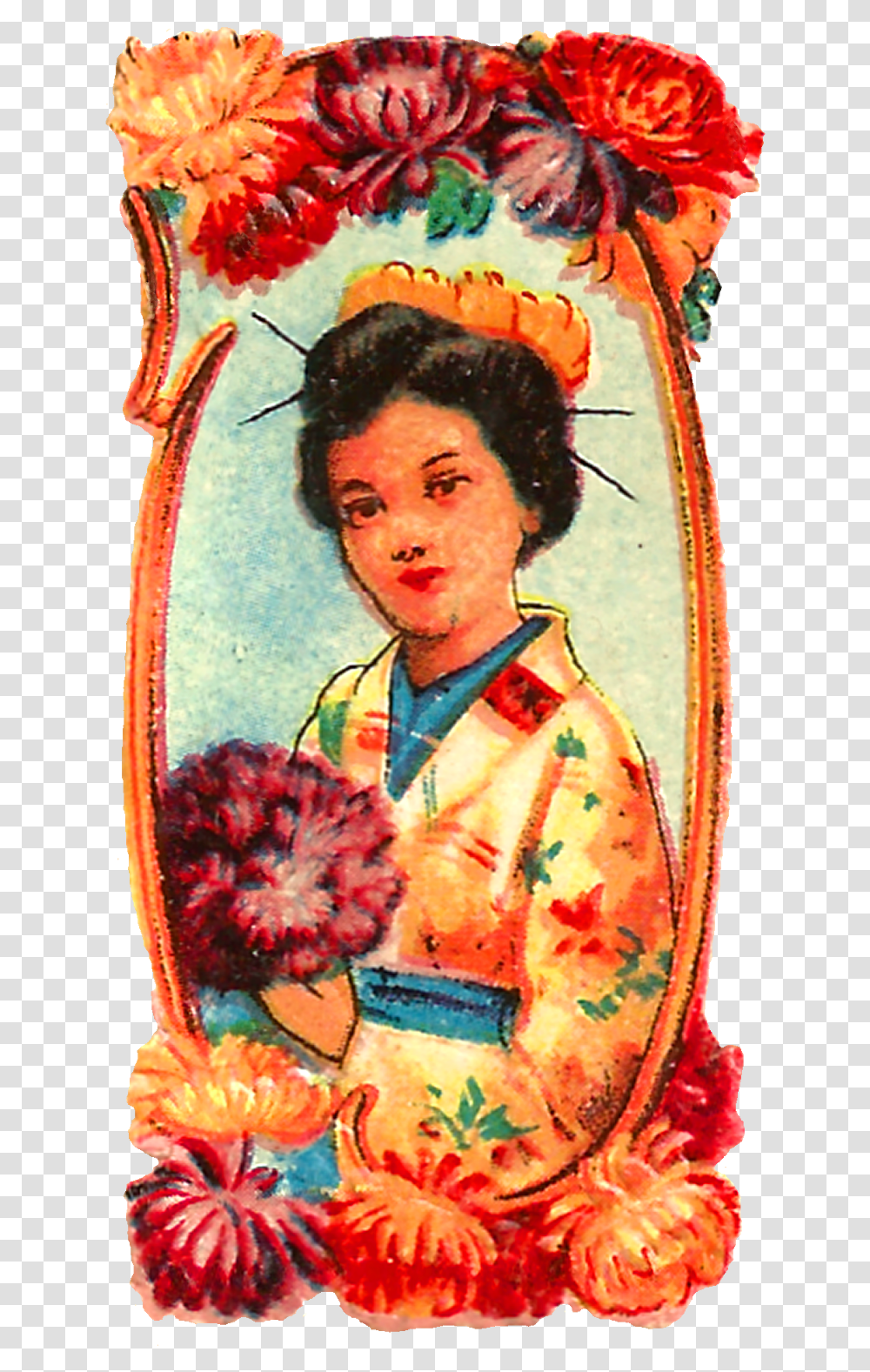 Vintage Japanese Women Flower Card Images Artificial Flower, Person, Human, Apparel Transparent Png