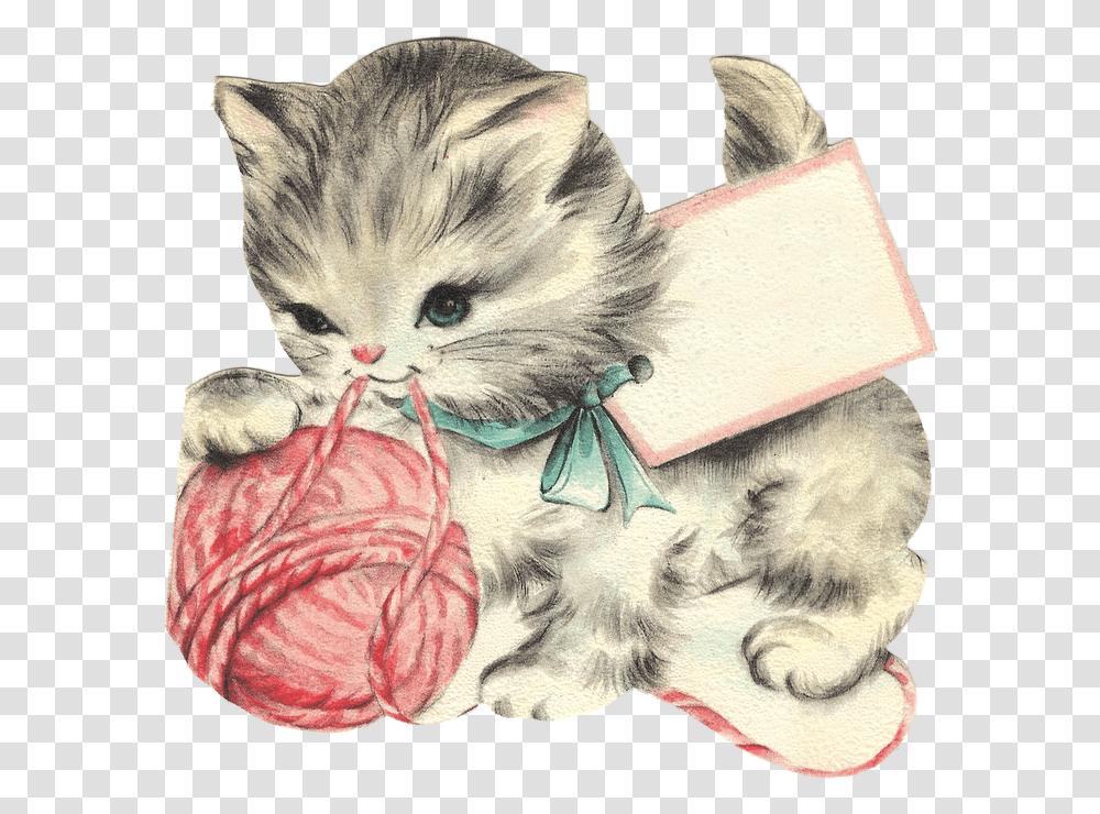 Vintage Kitten Clip Art, Cat, Pet, Mammal, Animal Transparent Png