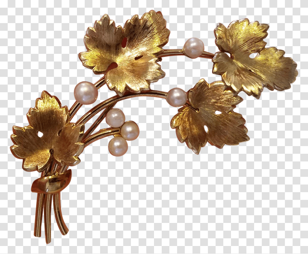 Vintage Krementz Grape Leaf And Cultured Pearl Pin Artificial Flower, Accessories, Accessory, Jewelry, Brooch Transparent Png