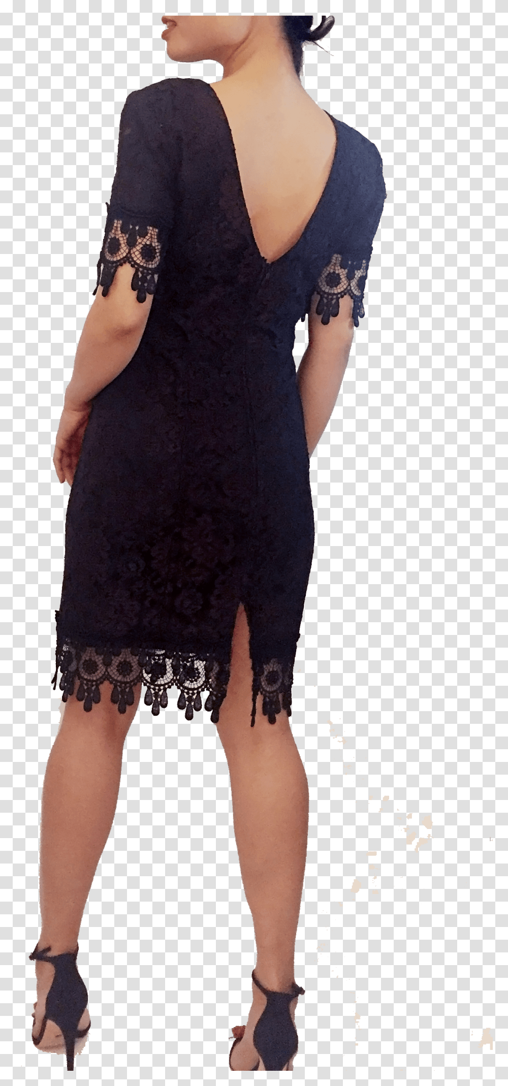 Vintage Lace Dress Open Back Little Black Dress, Person, Sleeve, Female Transparent Png
