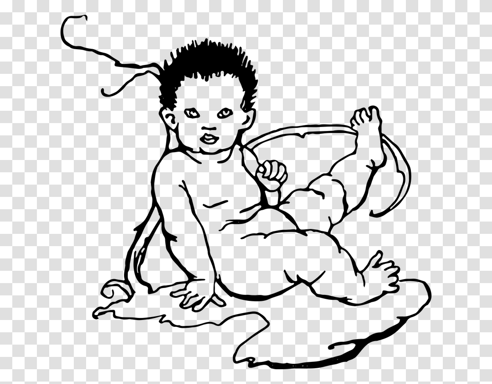 Vintage Line Drawing Sketch Baby Infant People, Gray, World Of Warcraft Transparent Png