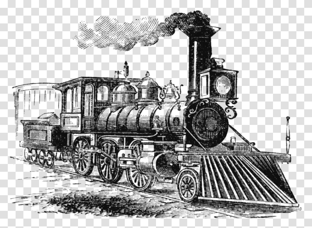 Vintage Locomotive Train Drawing Image Second Industrial Revolution Drawing, Gray, World Of Warcraft Transparent Png