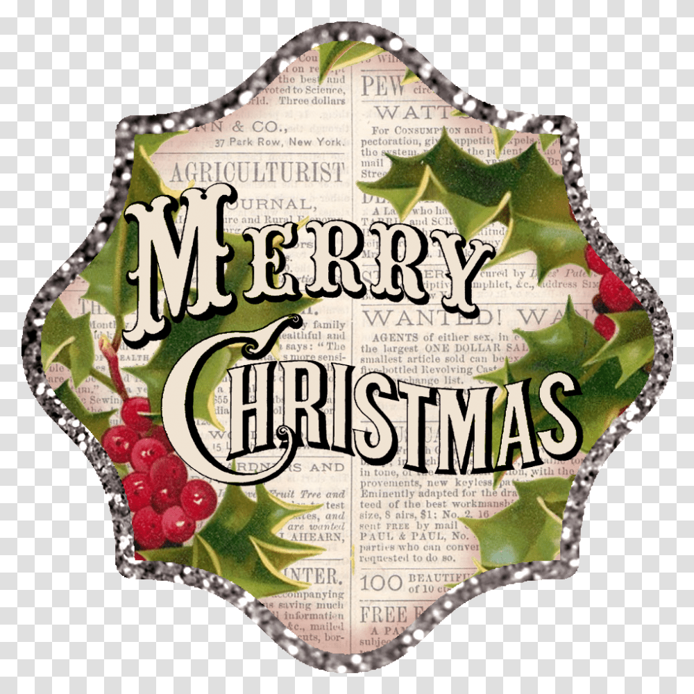 Vintage Merry Christmas Clipart Clip Art Merry Christmas Vintage, Label, Text, Vegetation, Plant Transparent Png