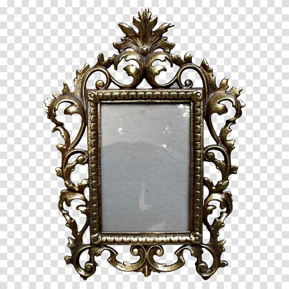 Vintage Metal Cast Iron Gold Wash Picture Frame Rococo Style, Gate, Mirror, Bronze Transparent Png