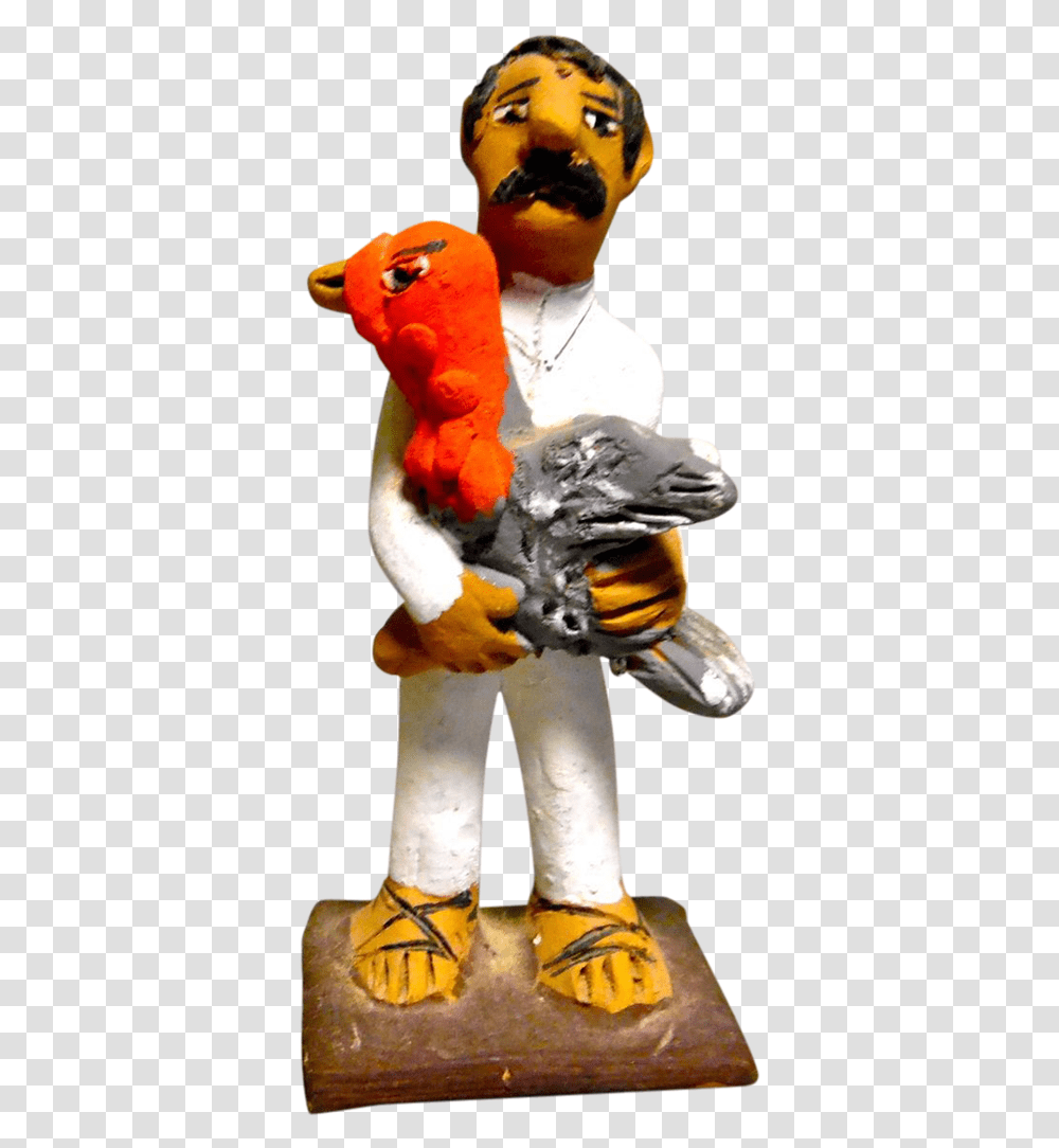Vintage Mexican Folk Art Pottery Man Holding A Turkey Goose, Figurine, Animal, Person, Human Transparent Png