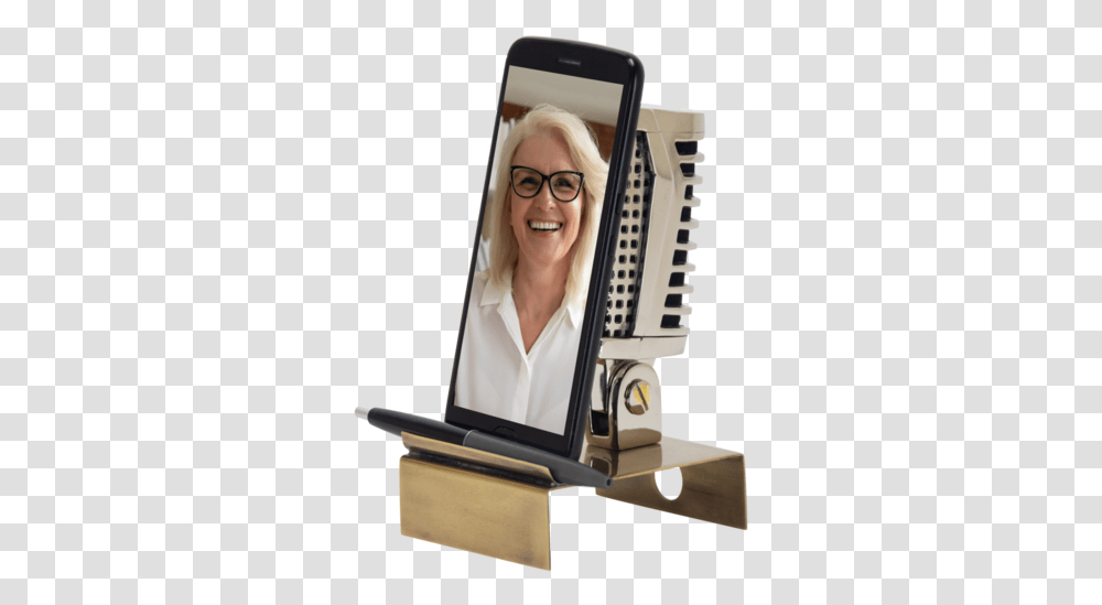 Vintage Microphone Phone Stand Mobile Phone, Person, Glasses, Accessories, Electronics Transparent Png