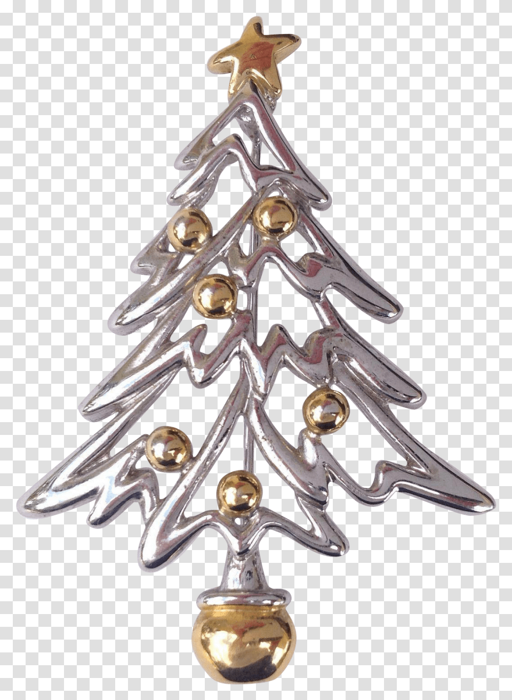Vintage Modern Silver And Gold Tone Christmas Tree Christmas Ornament, Accessories, Accessory, Jewelry, Plant Transparent Png