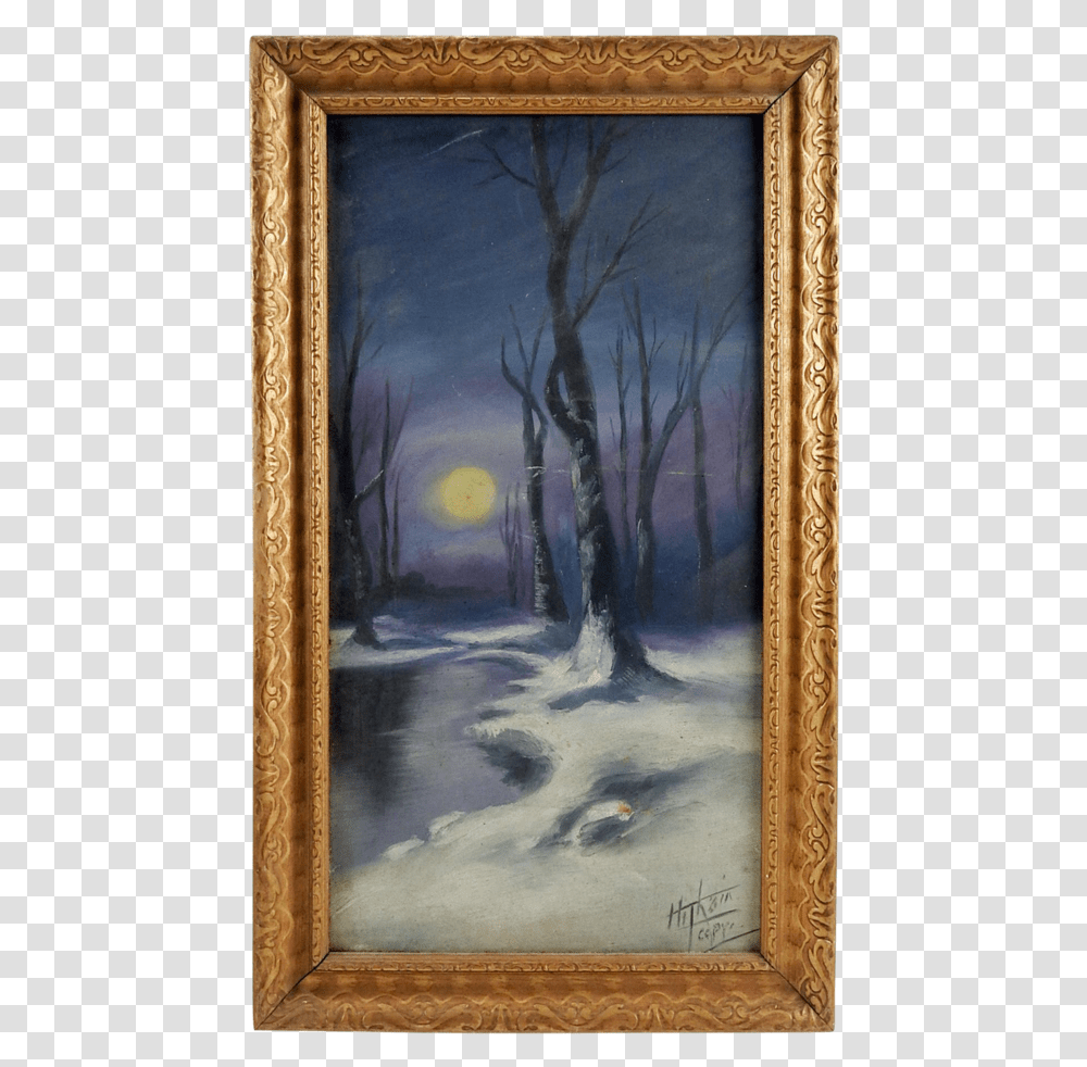 Vintage Moonlight In Winter Oil Painting Winter Moon Oil Painting, Canvas, Screen, Electronics Transparent Png