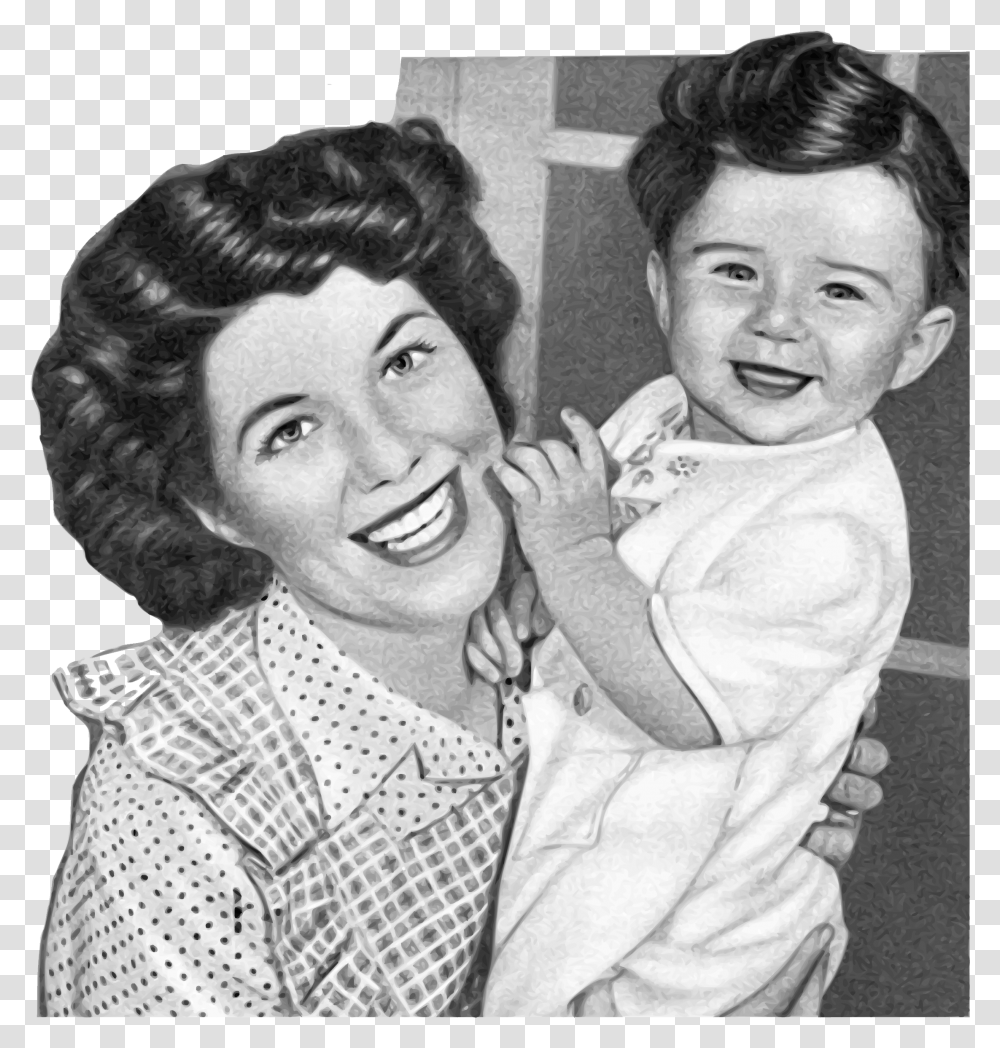 Vintage Mother And Son Vintage Children, Face, Person, Smile, Female Transparent Png