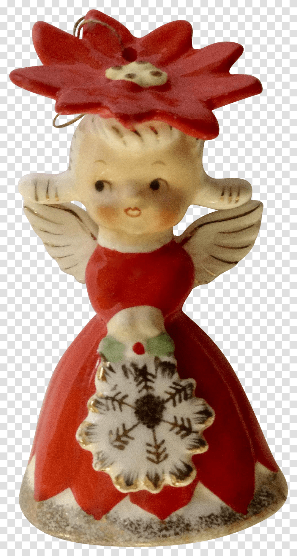 Vintage Napco Red Dress Poinsettia Flower Angel Girl Figurine, Doll, Toy, Snowman, Winter Transparent Png