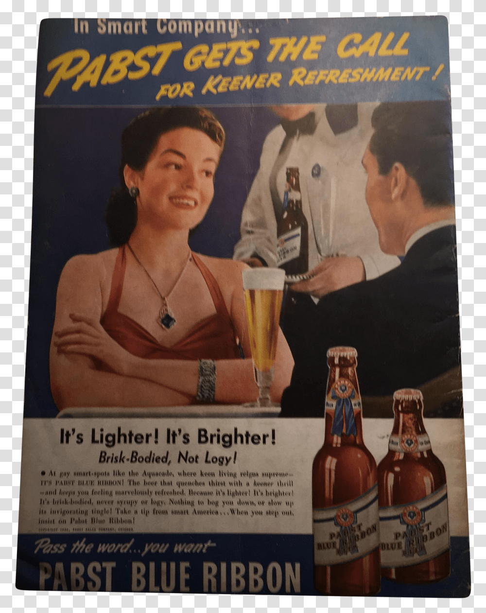 Vintage Pabst Blue Ribbon & Chesterfield Ads Barware, Beer, Alcohol, Beverage, Drink Transparent Png