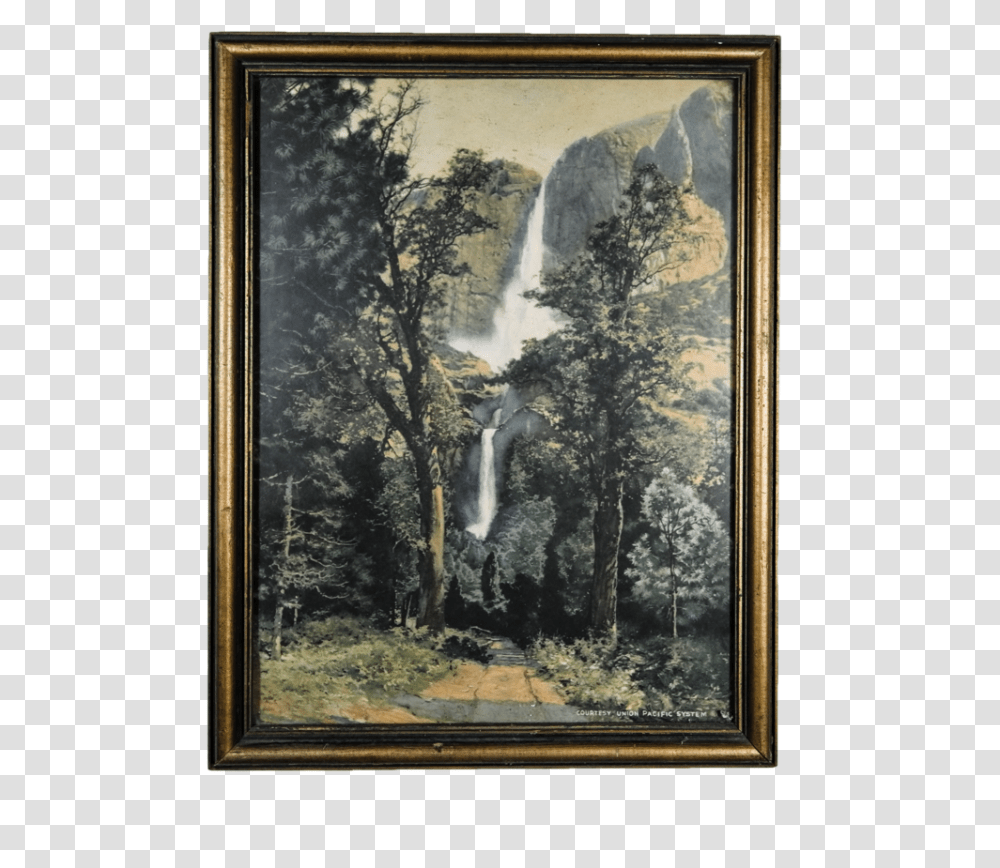 Vintage Painting Of Waterfalls Download Picture Frame, Bird, Animal Transparent Png