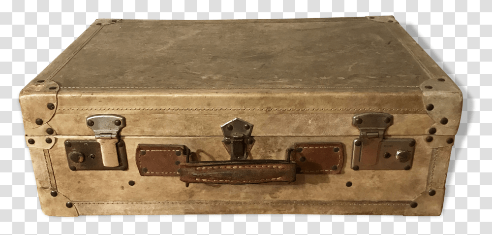 Vintage Parchment Beige And Leather SuitcaseSrc Trunk, Wood, Bronze, Weapon, Tabletop Transparent Png