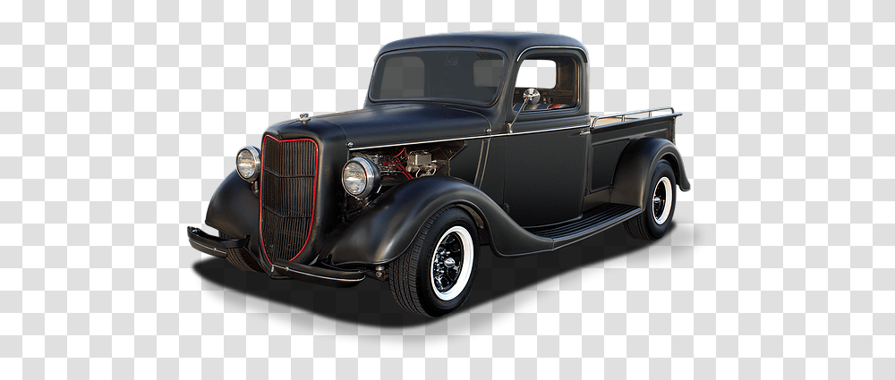 Vintage Pickup Truck White Walls Black Hot Rod Pickup Truck, Vehicle, Transportation, Car, Wheel Transparent Png