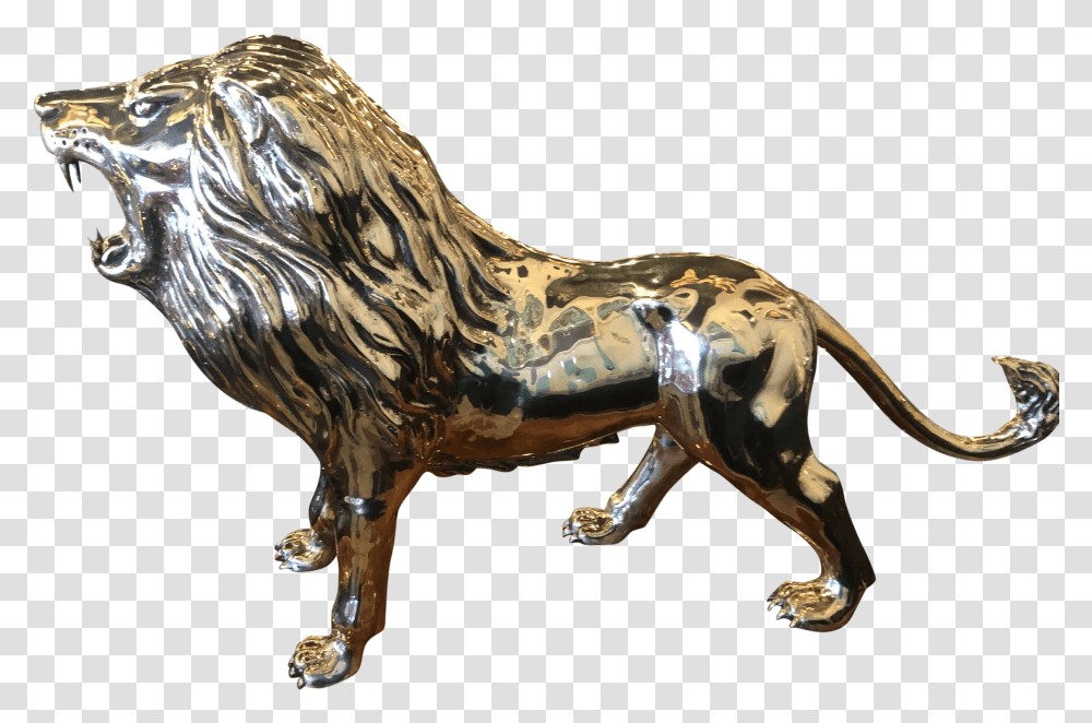 Vintage Polished Brass Monumental Roaring Lion Animal Statue Transparent Png