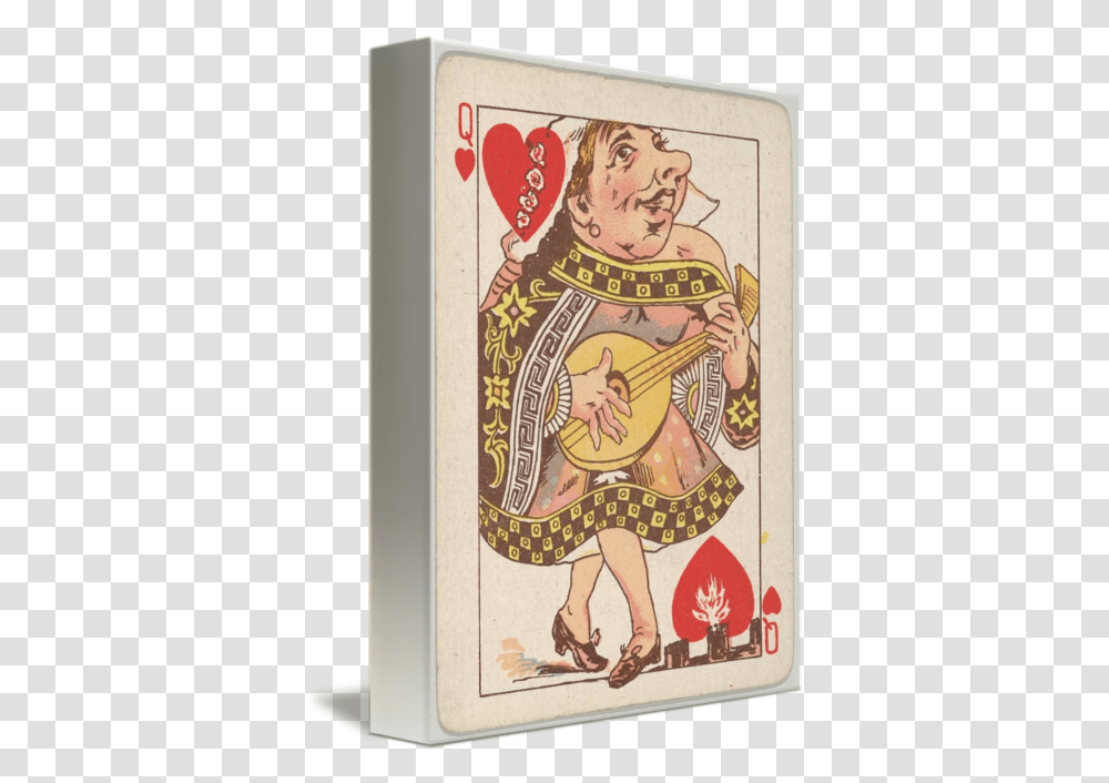 Vintage Queen Of Hearts Playing Card By Map Store Happy, Lute, Musical Instrument, Leisure Activities, Person Transparent Png