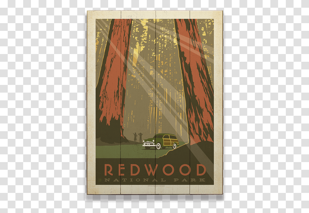 Vintage Redwoods National Park Posters, Advertisement, Car, Vehicle, Transportation Transparent Png