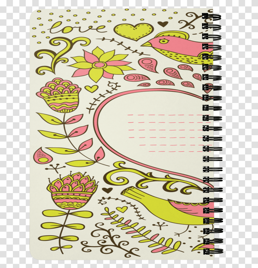 Vintage Retro Background Floral Ornament Heart Notebook Motif, Doodle, Drawing, Bird Transparent Png