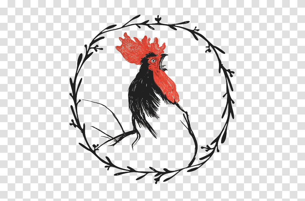 Vintage Rooster Crowing Floral Wreath Black, Animal, Fowl, Bird, Poultry Transparent Png