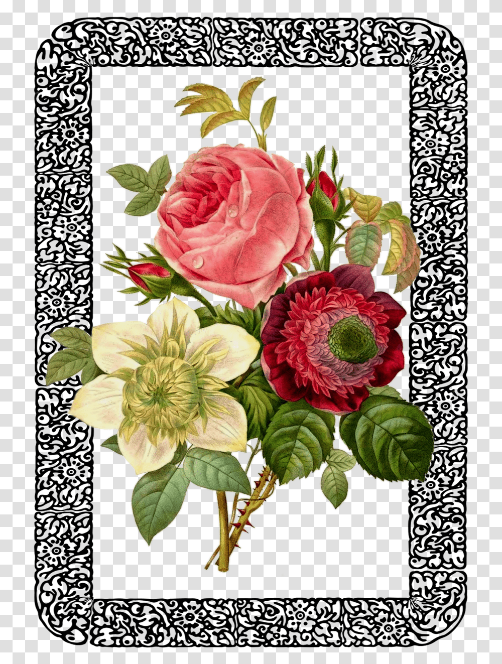 Vintage Rose Bouquet Framed Image Vintage Botanical Prints Peonies Art, Floral Design, Pattern, Flower Transparent Png