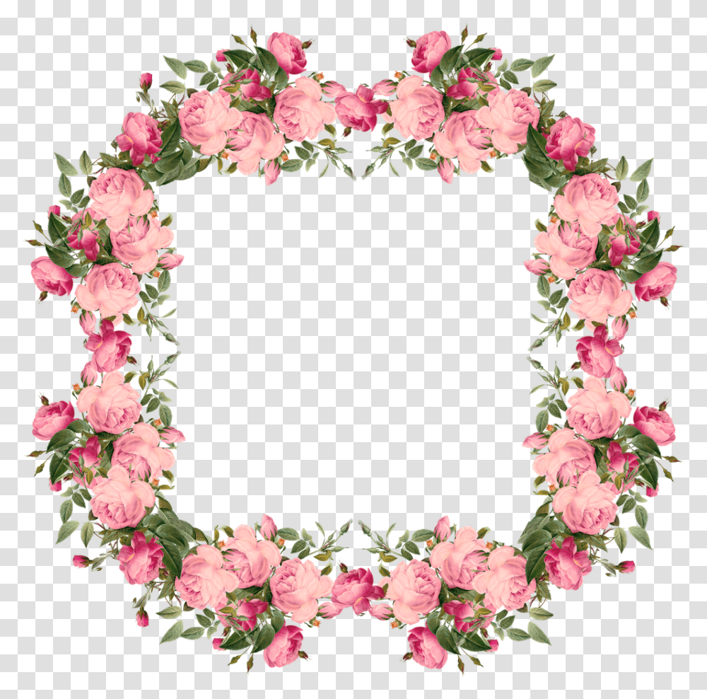 Vintage Roses Frame And Borders Border Pink Flower, Plant, Blossom, Petal, Wreath Transparent Png