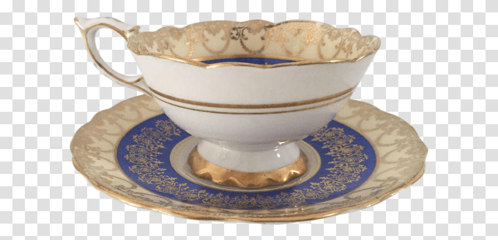 Vintage Royal Stafford English Bone China Blue Gold Teacup & Saucer Tea Cup Vintage, Bowl, Pottery, Porcelain, Art Transparent Png