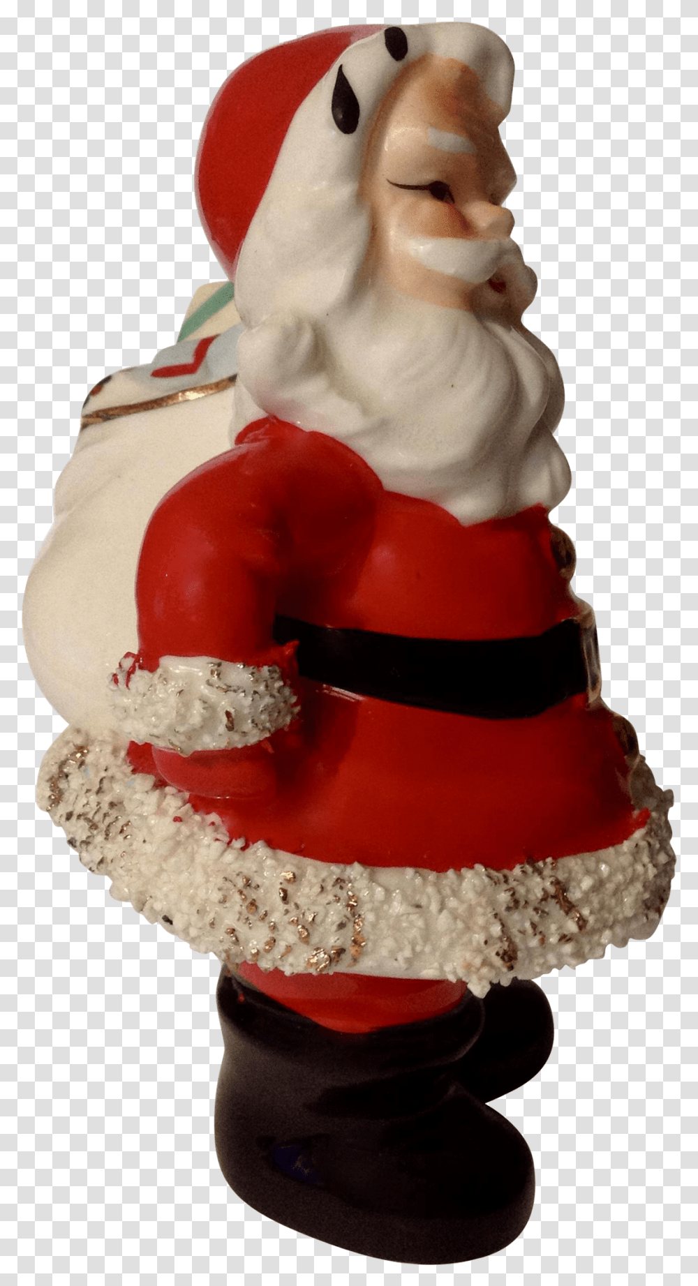 Vintage Santa Claus Ceramic Figurine With Bag Of Toys Figurine, Dessert, Food, Cream, Creme Transparent Png