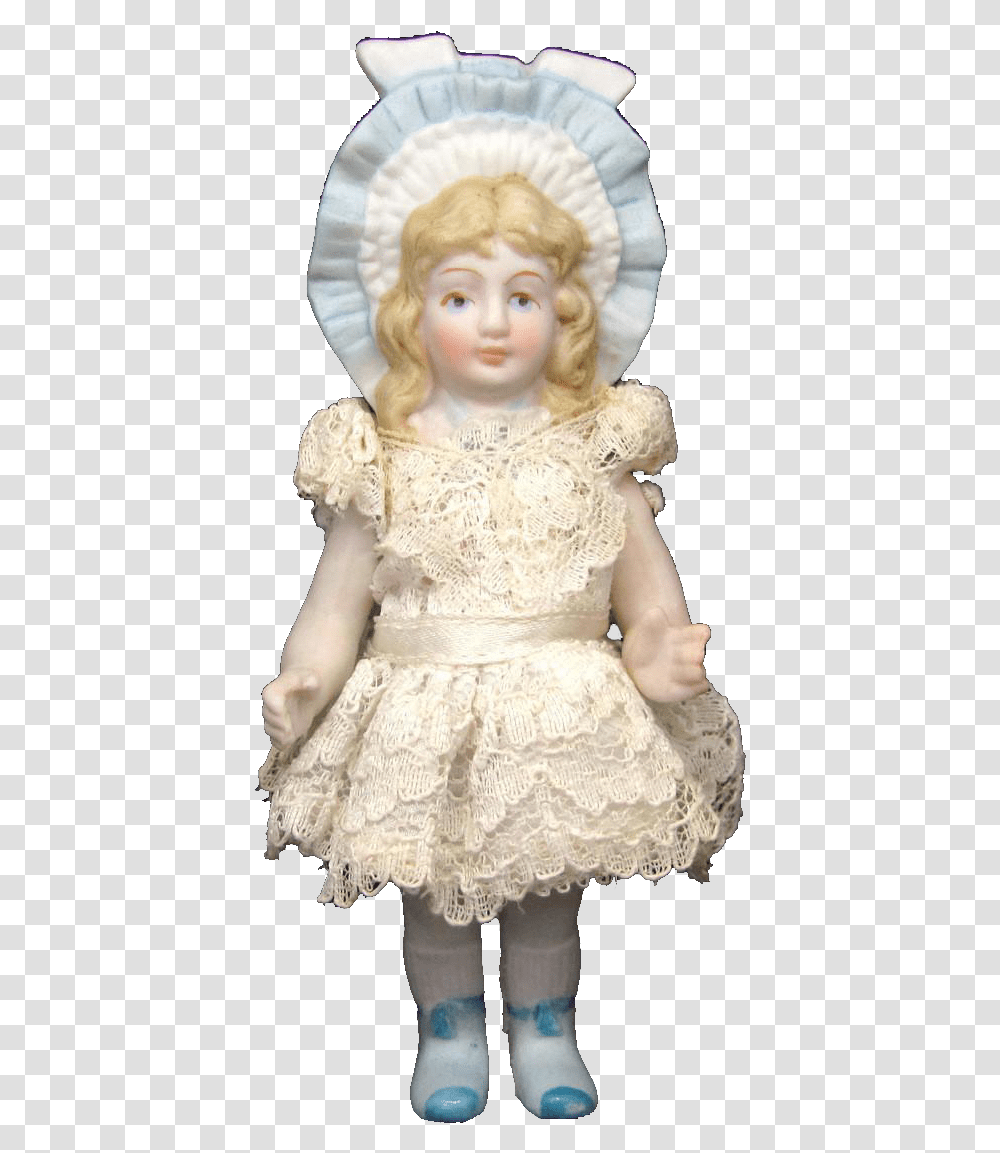 Vintage Shackman All Bisque Doll Molded Bonnet Head Doll, Lace, Person, Human, Toy Transparent Png