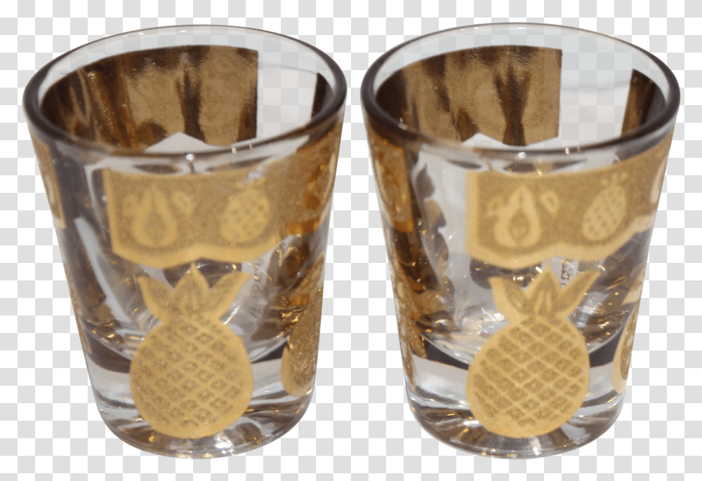 Vintage Shot Glasses Gold Design Fruits By Culver Ltd A Pair Serveware Transparent Png