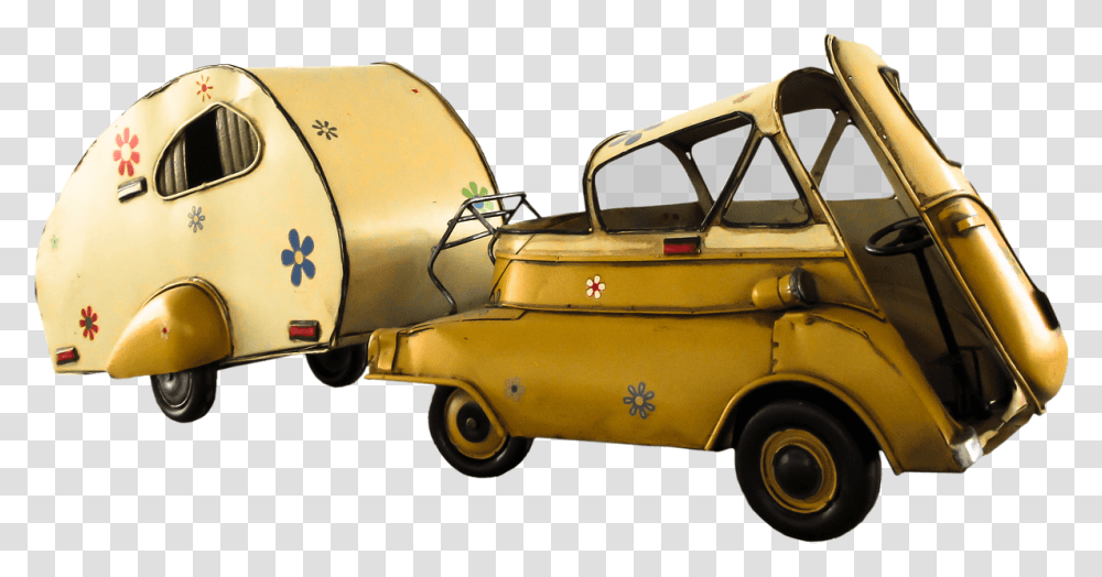 Vintage Small Car With Camper Side View Nostalgie Auto, Transportation, Vehicle, Wheel, Machine Transparent Png