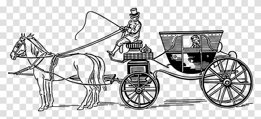Vintage Stagecoach Line Art Horse Cart, Gray, World Of Warcraft Transparent Png