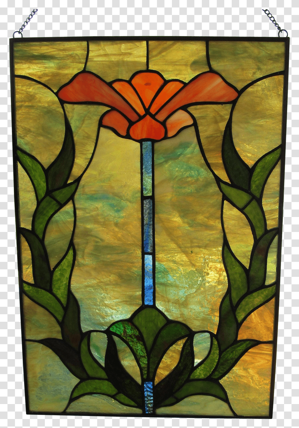 Vintage Stained Glass Window Panel 16 X 11 C1960's Stained Glass Window Flowers Transparent Png