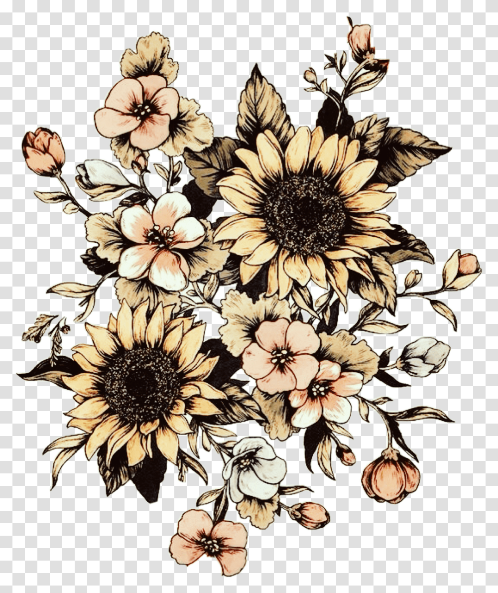 Vintage Sunflower Clipart Sunflower Drawing Black And White, Floral Design, Pattern, Plant Transparent Png