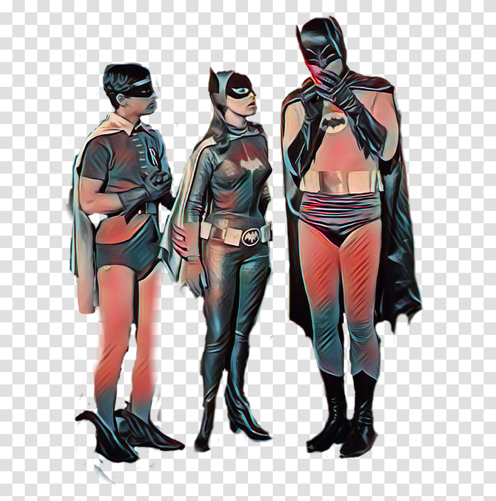 Vintage Superhero Batman Robin Batgirl Batman Robin Vintage, Person, Costume, Spandex Transparent Png