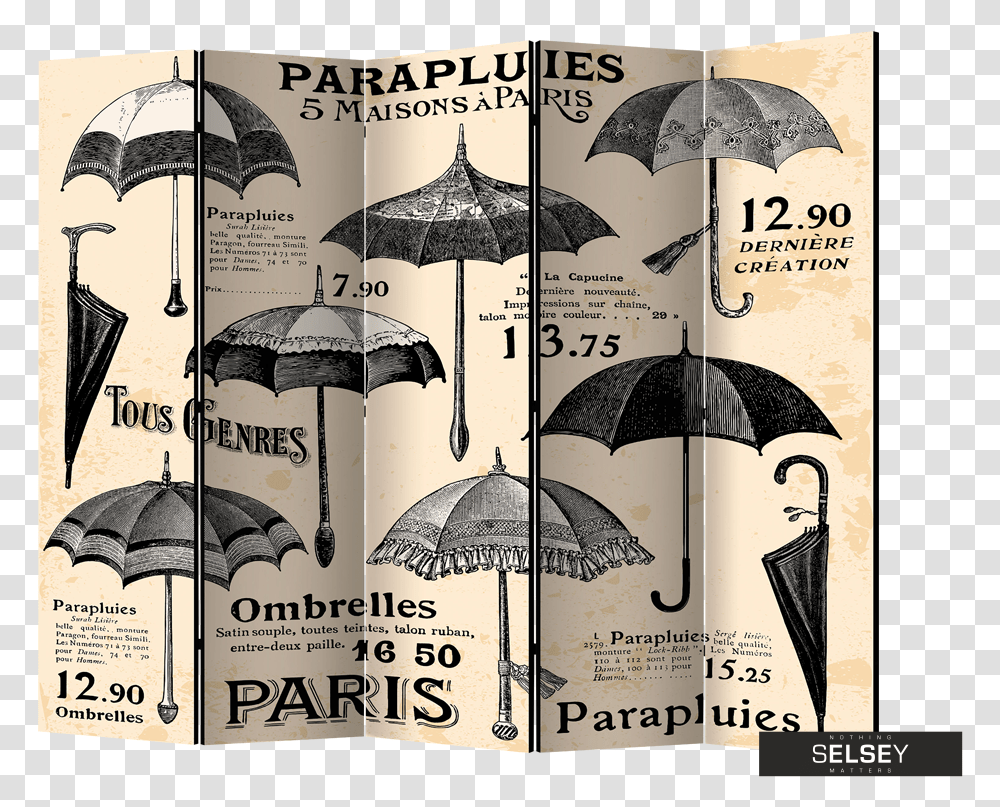 Vintage Umbrellas 5 Piece Room Divider, Canopy, Book, Paper Transparent Png