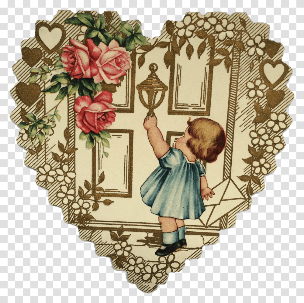 Vintage Valentines Cupids Door Vintage Transparents Valentines, Person, Pattern, Floral Design Transparent Png
