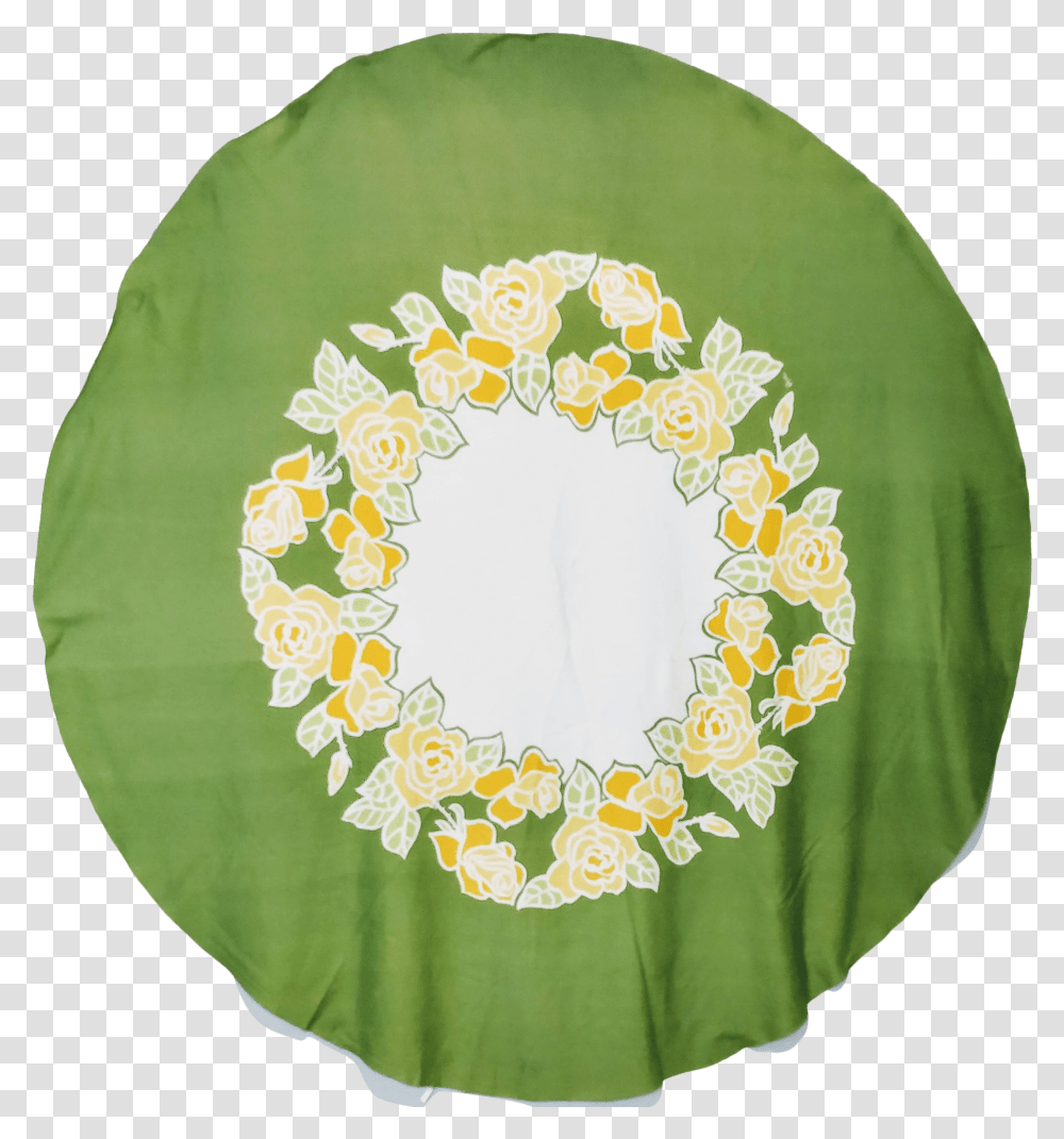 Vintage Vera Neumann Tablecloth Round Green Yellow Floral Sunflowers, Floral Design, Pattern, Graphics, Art Transparent Png