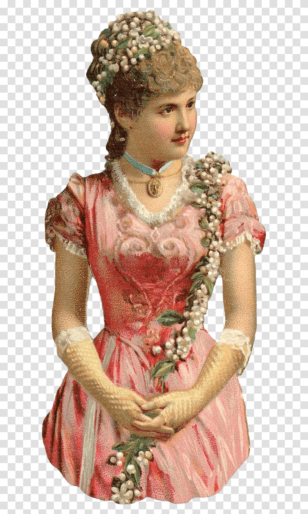 Vintage Victorian Lady With Long Gloves Victorian Lady, Necklace, Person, Pattern Transparent Png