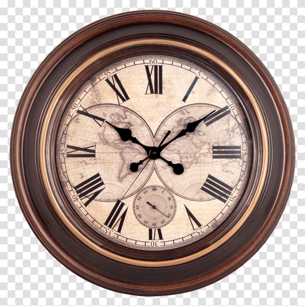 Vintage Wall Clock Image Map Of World Wall Clock, Clock Tower, Architecture, Building, Analog Clock Transparent Png