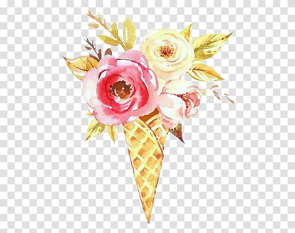 Vintage Watercolor Icecream Flowers Pastel Ice Cream Watercolor, Floral Design, Pattern Transparent Png