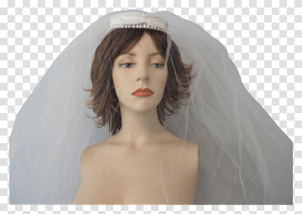 Vintage Wedding Veil Hat 1950s Faux Pearl Bow Satin Headpiece, Apparel, Person, Human Transparent Png
