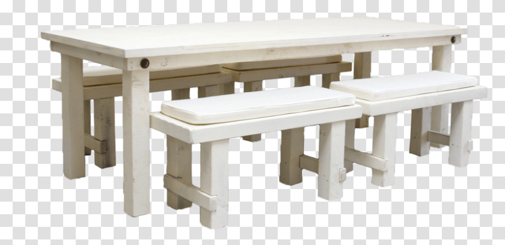 Vintage White Farm Table With 4 Short Benches 145 Picnic Table, Furniture, Tabletop, Dining Table, Desk Transparent Png