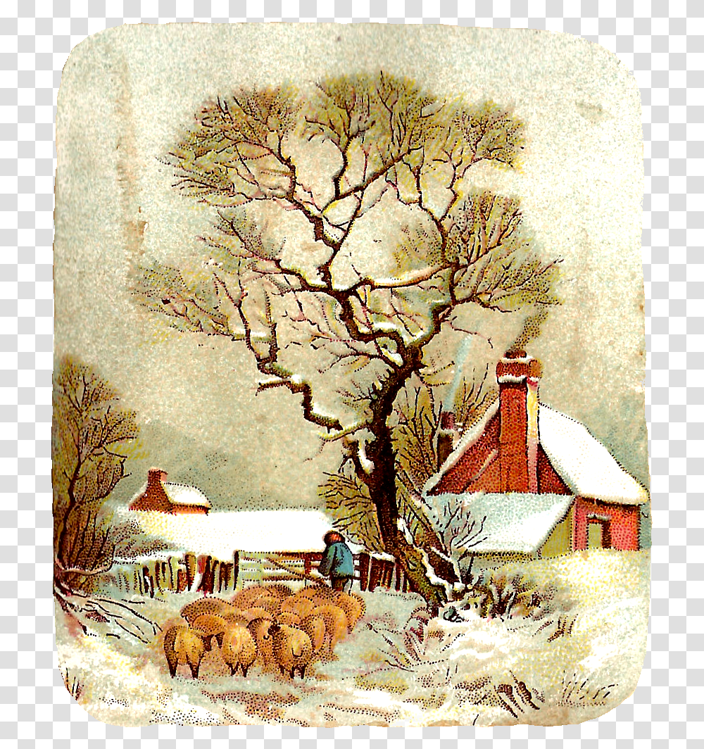 Vintage Winter Clip Art Vintage Winter Scene Clipart, Person, Tree, Plant, Painting Transparent Png