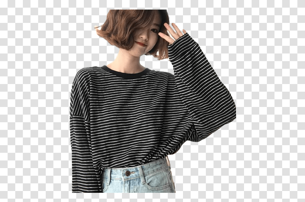 Vintage Woman Korean Oversized T Shirt For Girls, Sleeve, Long Sleeve, Person Transparent Png