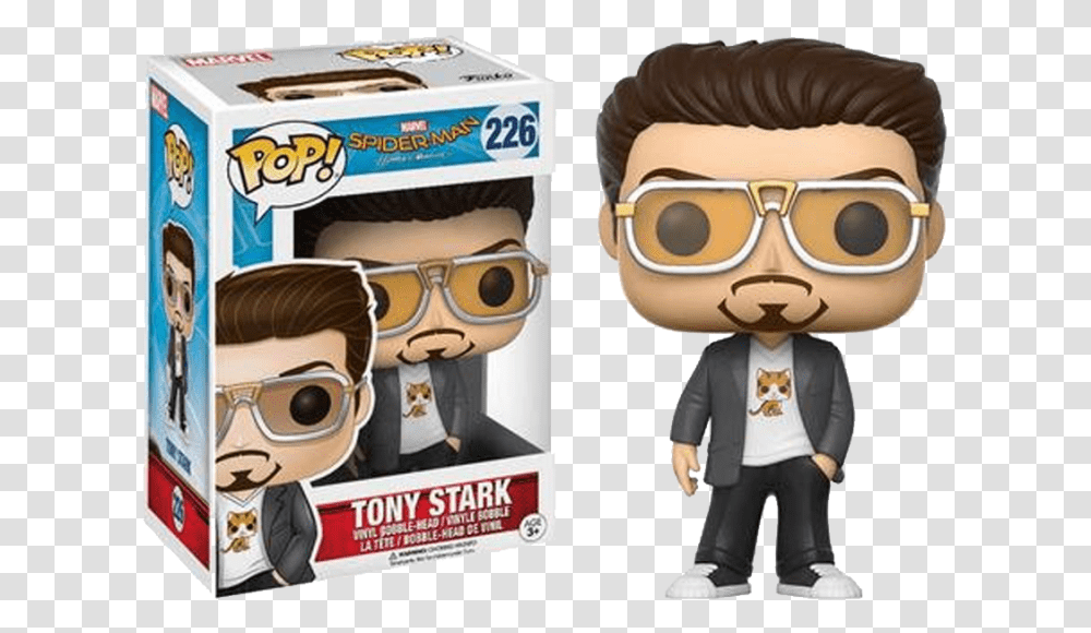Vinyl Spider Man Homecoming Tony Stark Pop Homecoming, Sunglasses, Toy, Person, Figurine Transparent Png