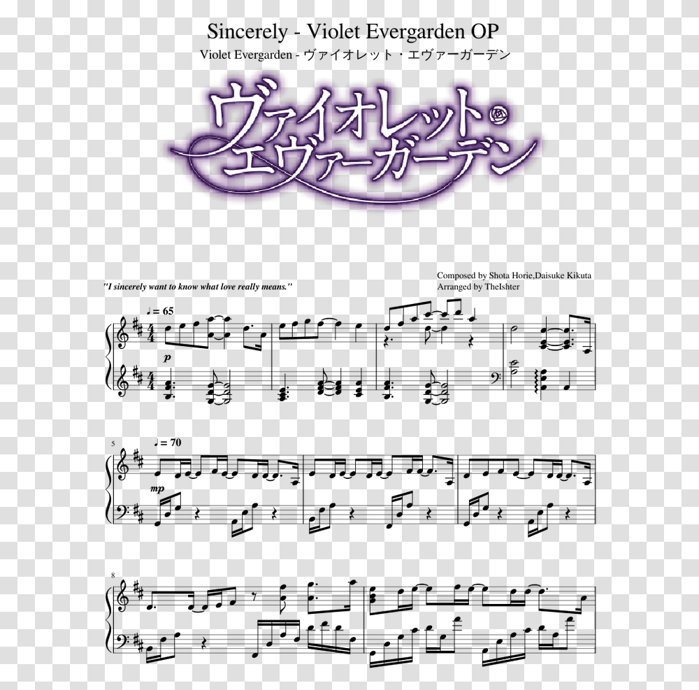 Violet Evergarden Piano Sheet, Paper Transparent Png