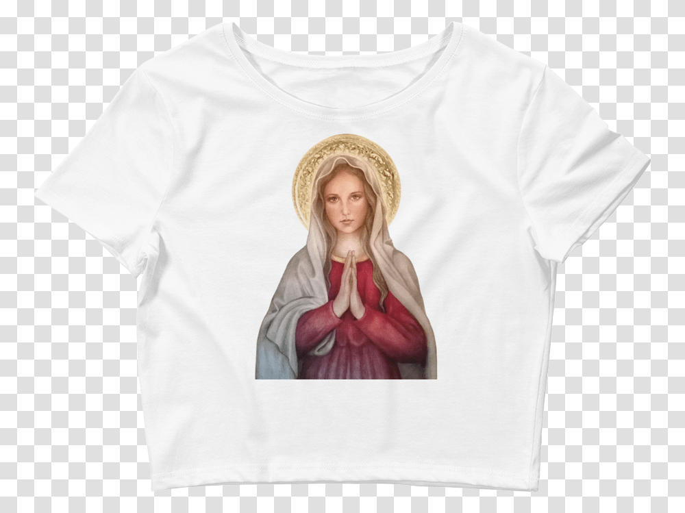 Virgin Mary Women's Crop Tee Girl, Apparel, Sleeve, Person Transparent Png